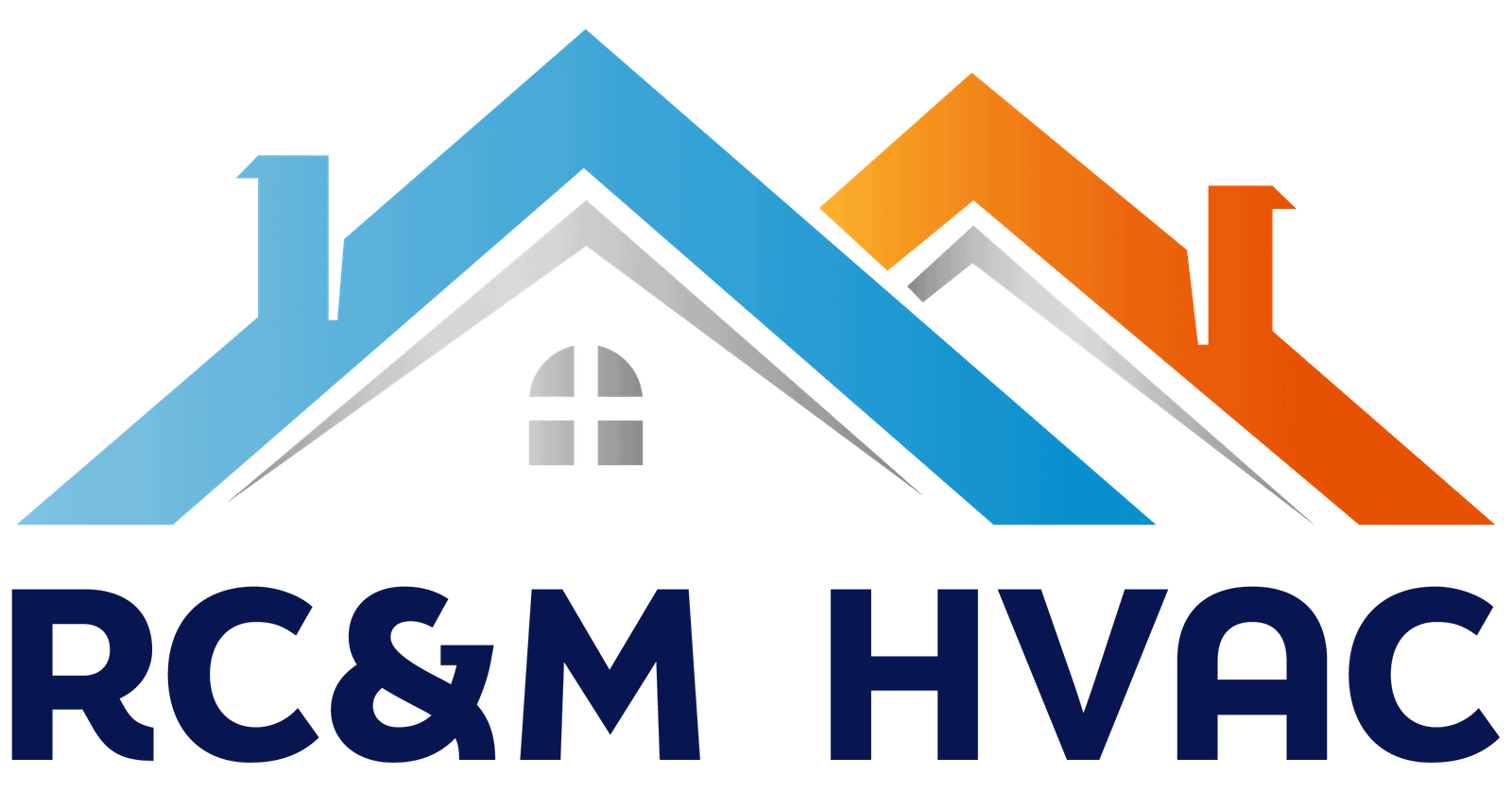 RC&M HVAC logo featuring stylized house roof with blue and orange accents.