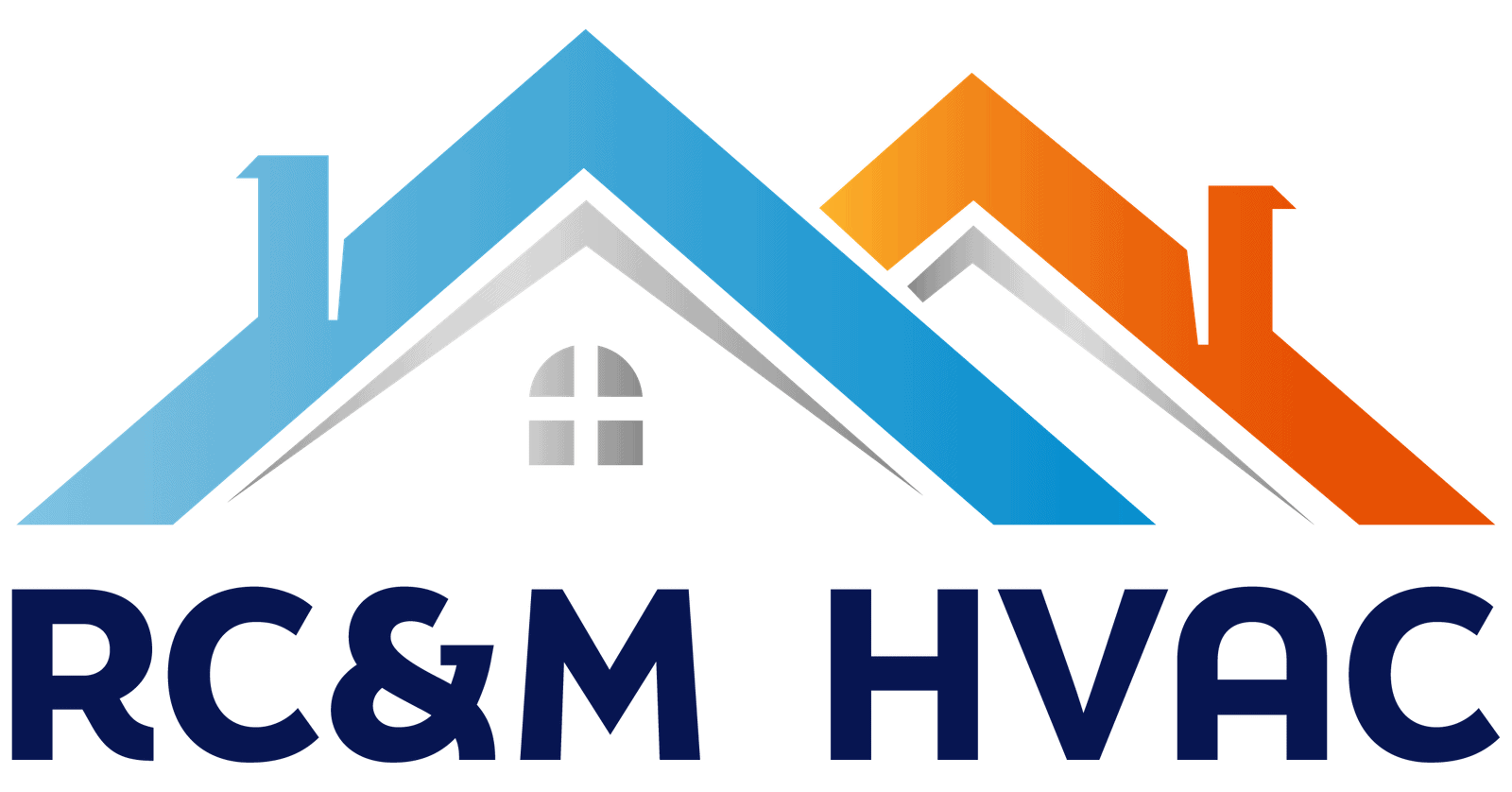 RC&M HVAC logo featuring stylized house roof with blue and orange accents.
